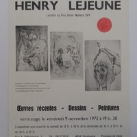Affiche pour l'exposition Henry lejeune , au foyer culturel (Soumagne) , à partir du 9 novembre 1973.